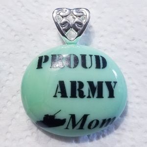Proud Army Mom mint green glass pendant
